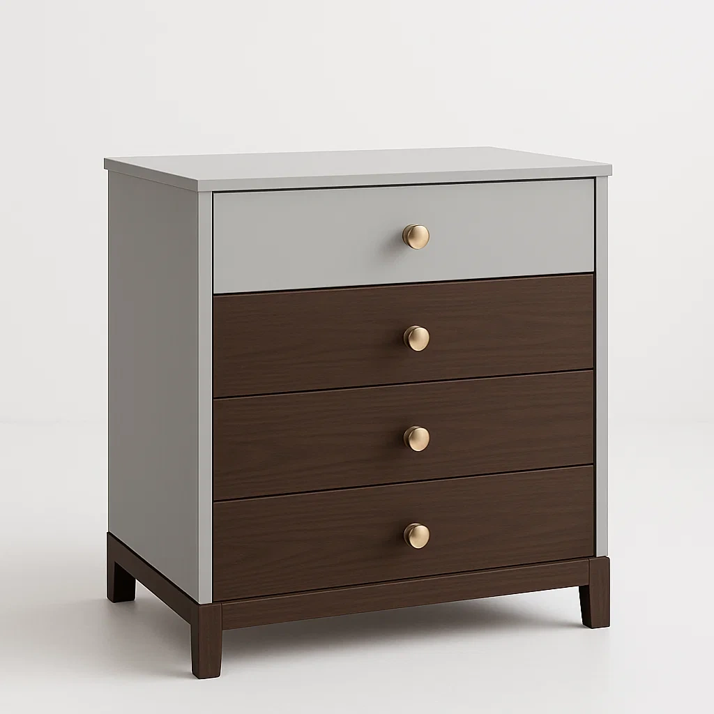 Cassettiera da camera da letto in legno con quattro cassetti colore Grigio Marrone-Divanimo