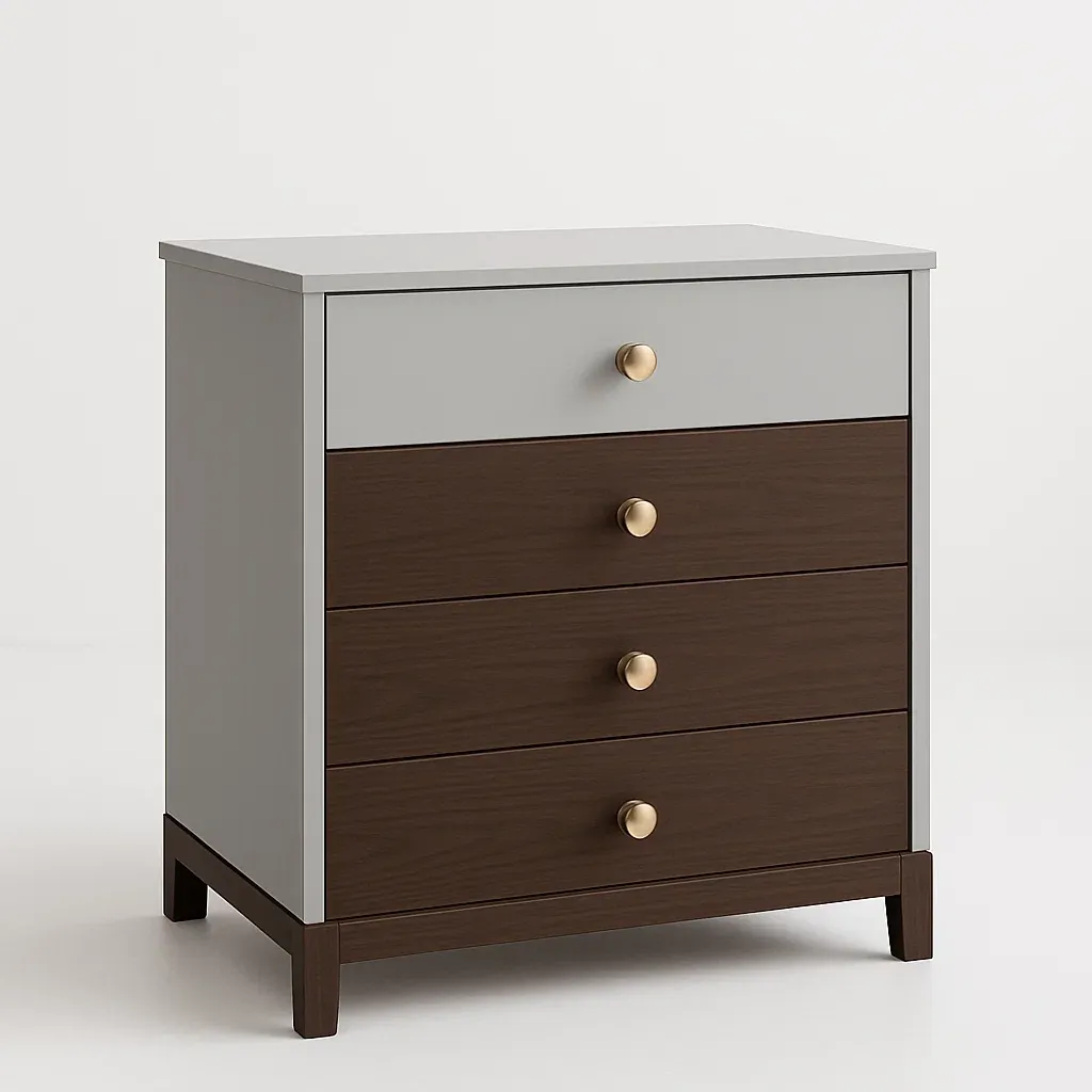 Cassettiera da camera da letto in legno con quattro cassetti colore Grigio Marrone-Divanimo