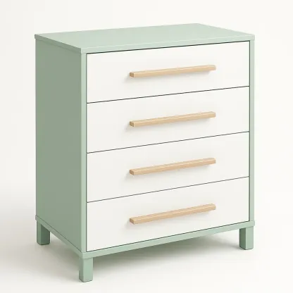 Cassettiera da camera da letto in MDF con quattro cassetti colore Verde Bianco-Divanimo