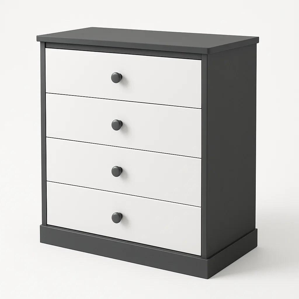 Cassettiera da camera da letto in MDF con quattro cassetti colore Bianco Nero 25 kg-Divanimo