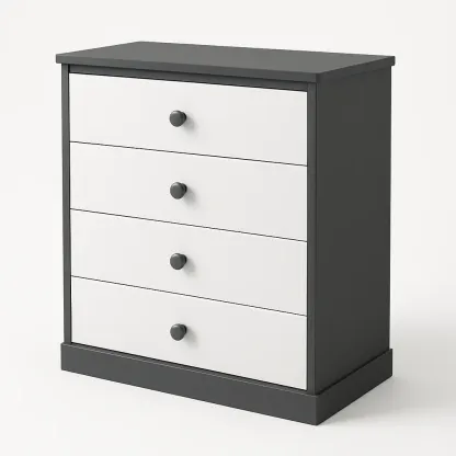 Cassettiera da camera da letto in MDF con quattro cassetti colore Bianco Nero 25 kg-Divanimo