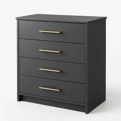 Cassettiera da camera da letto in MDF con quattro cassetti Nero Dorato-Divanimo