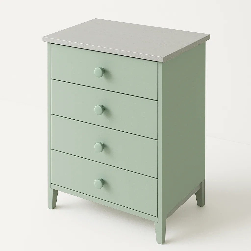 Cassettiera da camera da letto in legno con quattro cassetti colore verde con piano superiore grigio-Divanimo