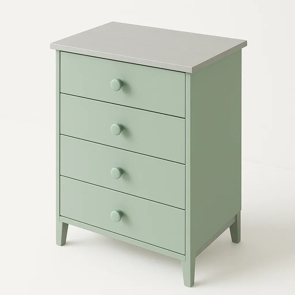 Cassettiera da camera da letto in legno con quattro cassetti colore verde con piano superiore grigio-Divanimo