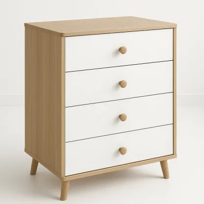 Cassettiera da camera da letto in legno con quattro cassetti colore legno chiaro e bianco 25 kg-Divanimo