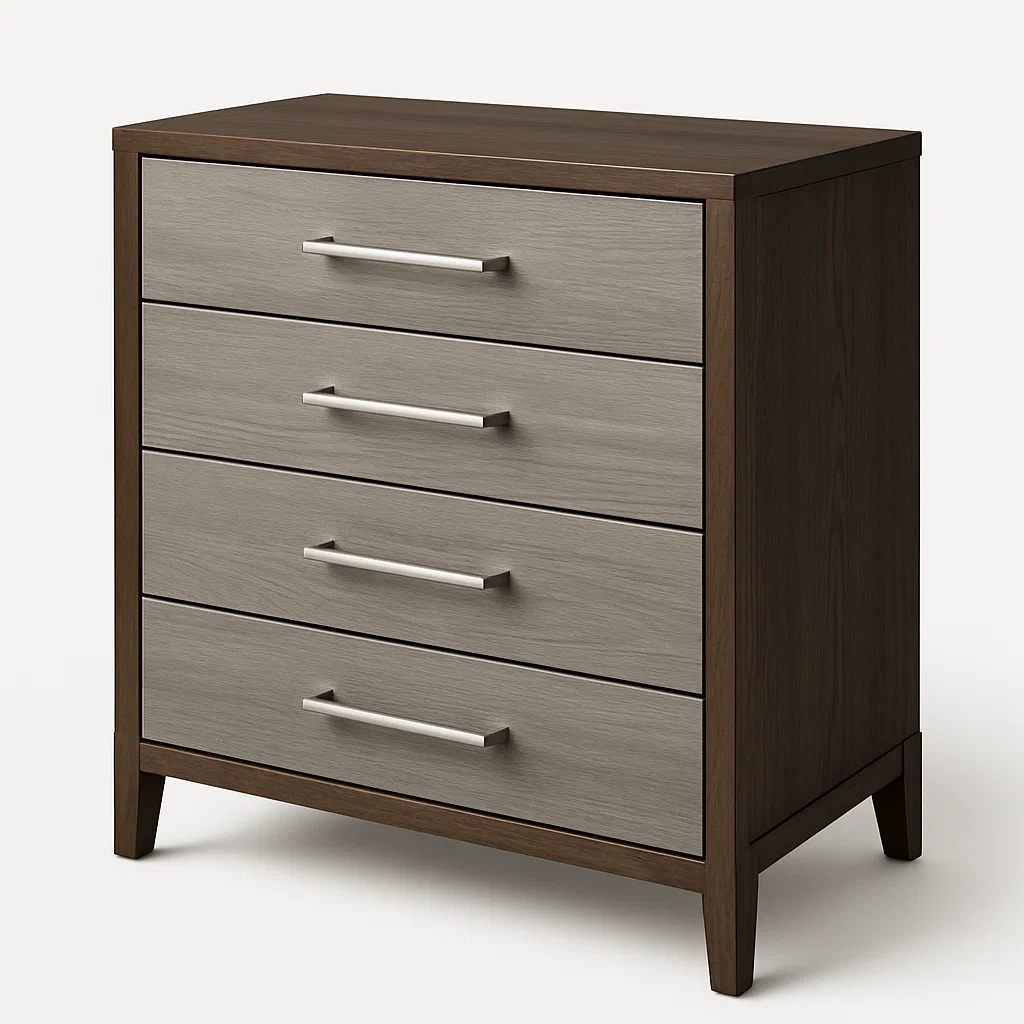 Cassettiera da camera da letto in legno e metallo con quattro cassetti-Divanimo