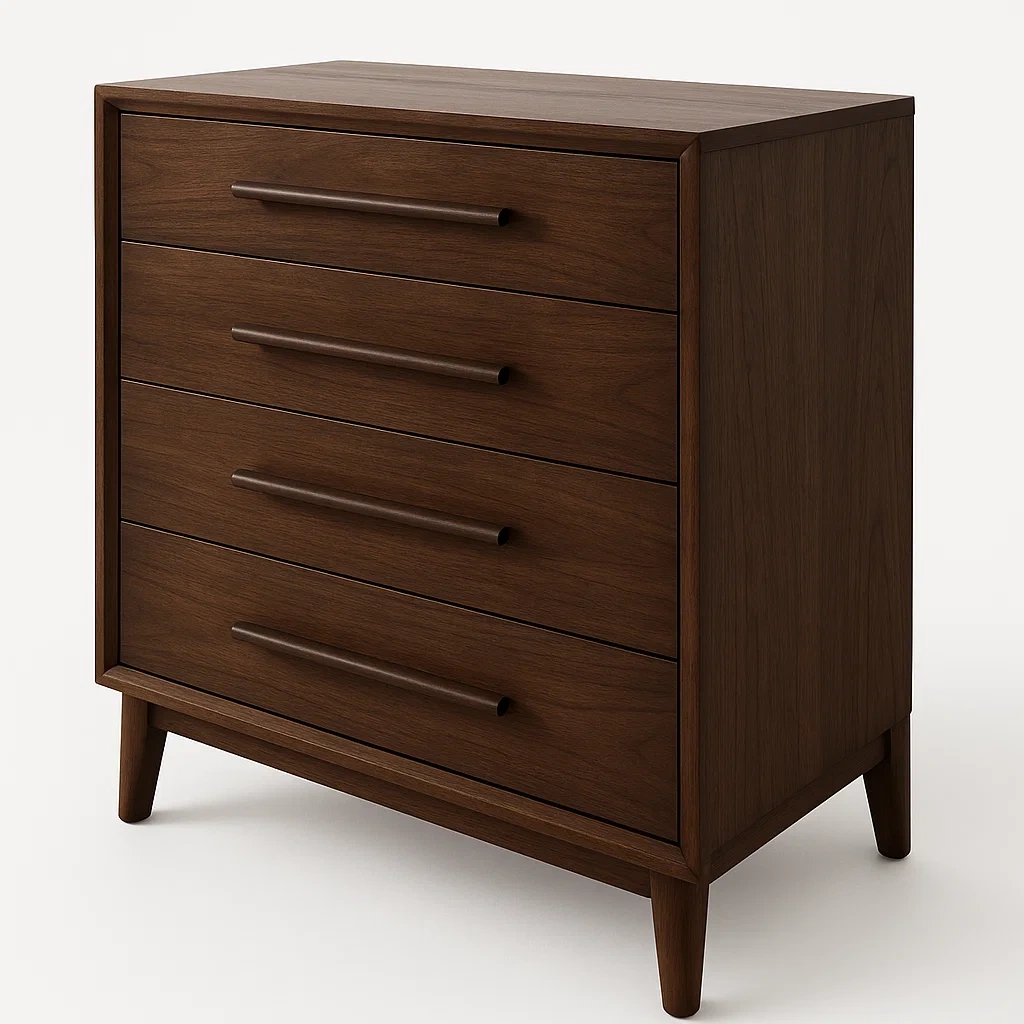 Cassettiera in legno massello marrone con quattro cassetti-Divanimo