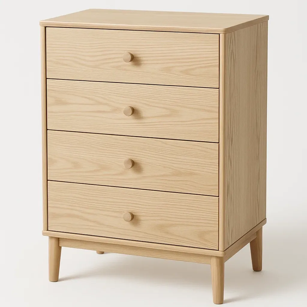 Cassettiera in legno massello in legno di frassino con quattro cassetti-Divanimo