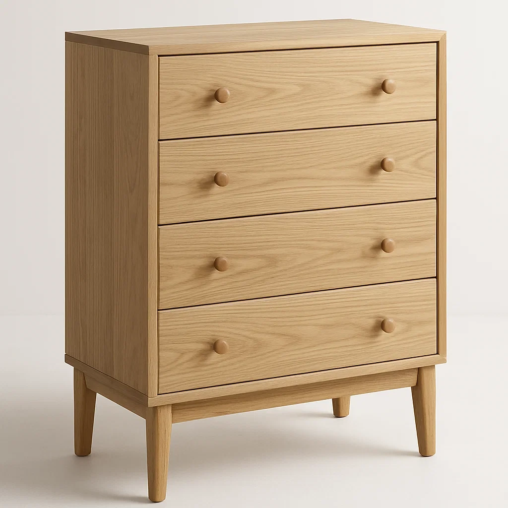 Cassettiera in legno massello rovere naturale con quattro cassetti 28 kg-Divanimo