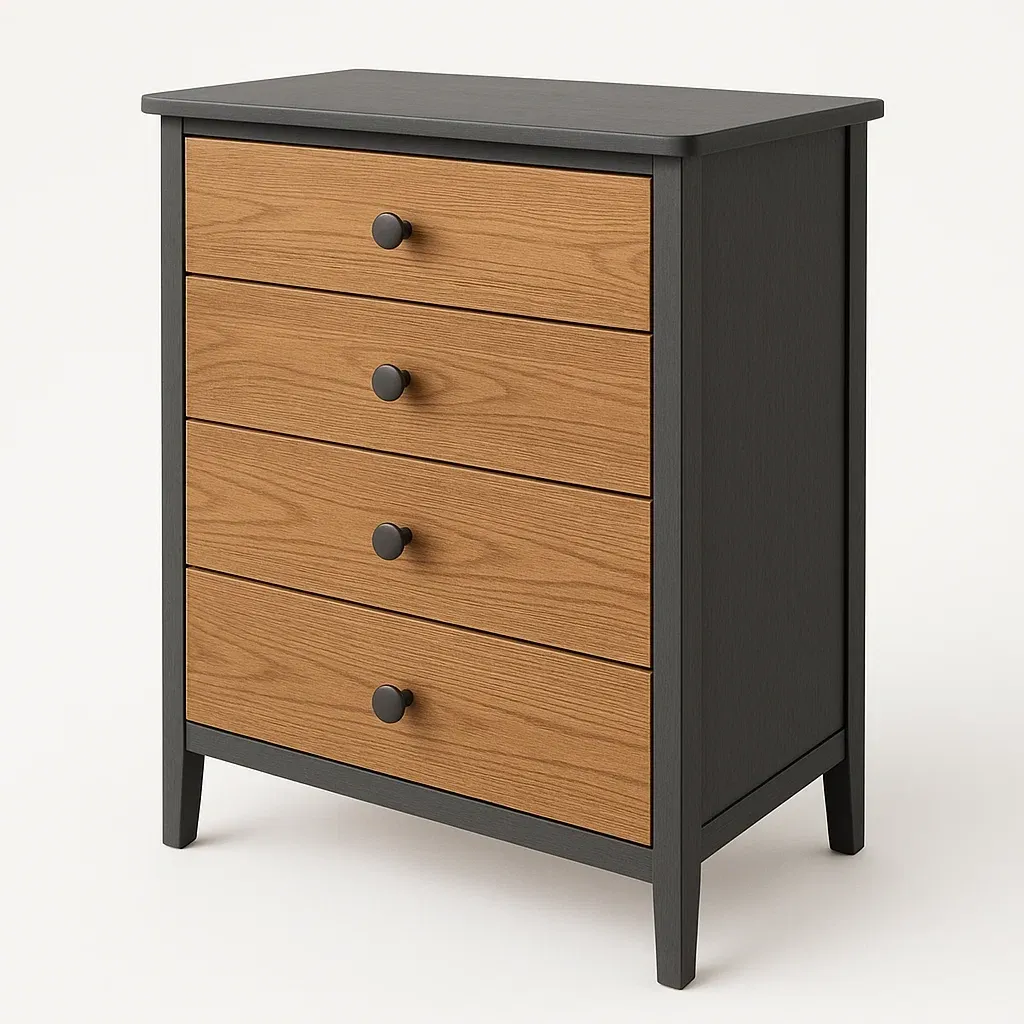 Cassettiera da camera da letto rettangolare in MDF e legno con quattro cassetti-Divanimo