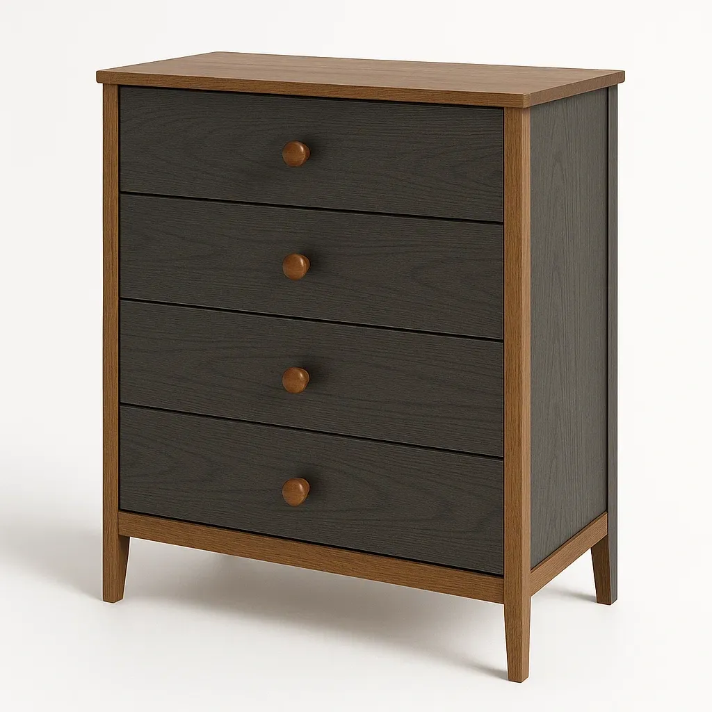 Cassettiera da camera da letto in legno e MDF con quattro cassetti Marrone Nero 19 kg-Divanimo