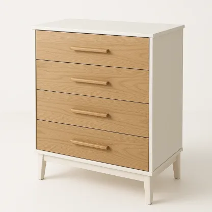 Cassettiera da camera da letto in legno composito con quattro cassetti Bianco Rovere naturale 25 kg-Divanimo