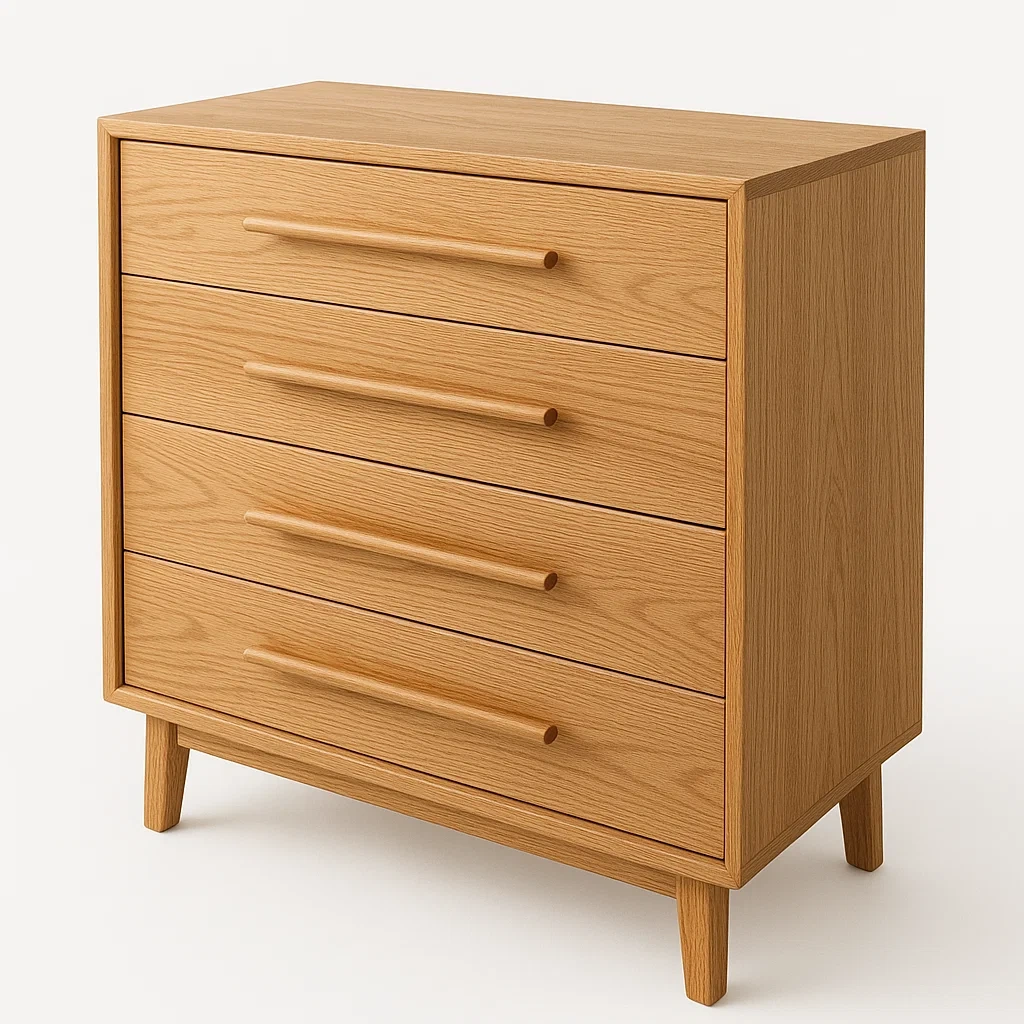 Cassettiera in legno massello in legno di quercia con quattro cassetti-Divanimo