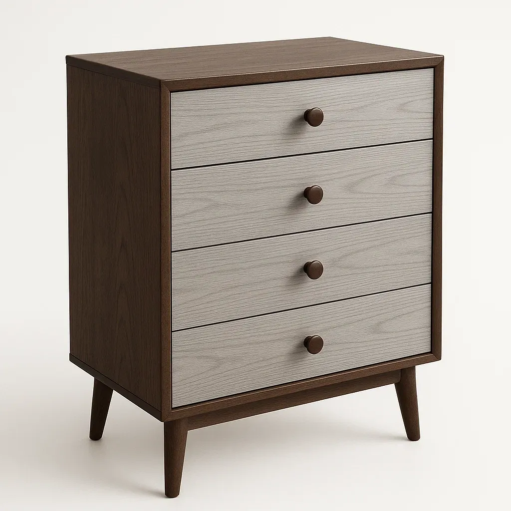 Cassettiera da camera da letto in MDF con quattro cassetti colore marrone scuro grigio chiaro-Divanimo