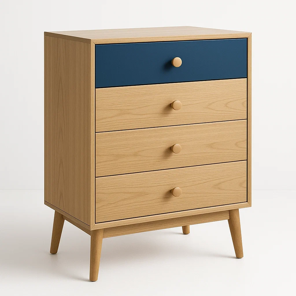 Cassettiera da camera da letto con quattro cassetti Blu Naturale 25 kg-Divanimo