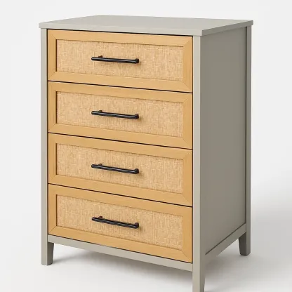 Cassettiera da camera da letto con struttura in legno e quattro cassetti Grigio Naturale 25 kg-Divanimo