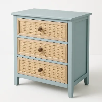 Cassettiera in rattan intrecciato con tre cassetti e struttura in legno Blu Beige 15 kg-Divanimo