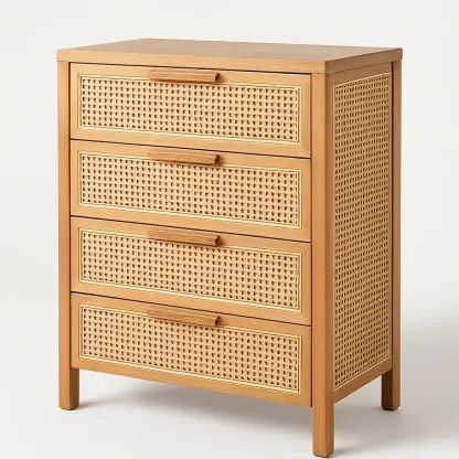 Cassettiera in rattan intrecciato con struttura in legno a quattro cassetti Naturale 25 kg-Divanimo