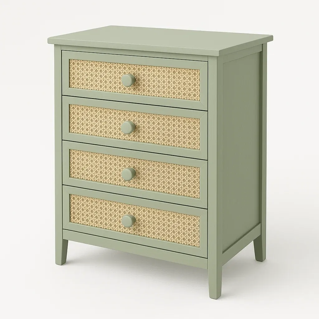 Cassettiera in rattan intrecciato con quattro cassetti e struttura rettangolare-Divanimo