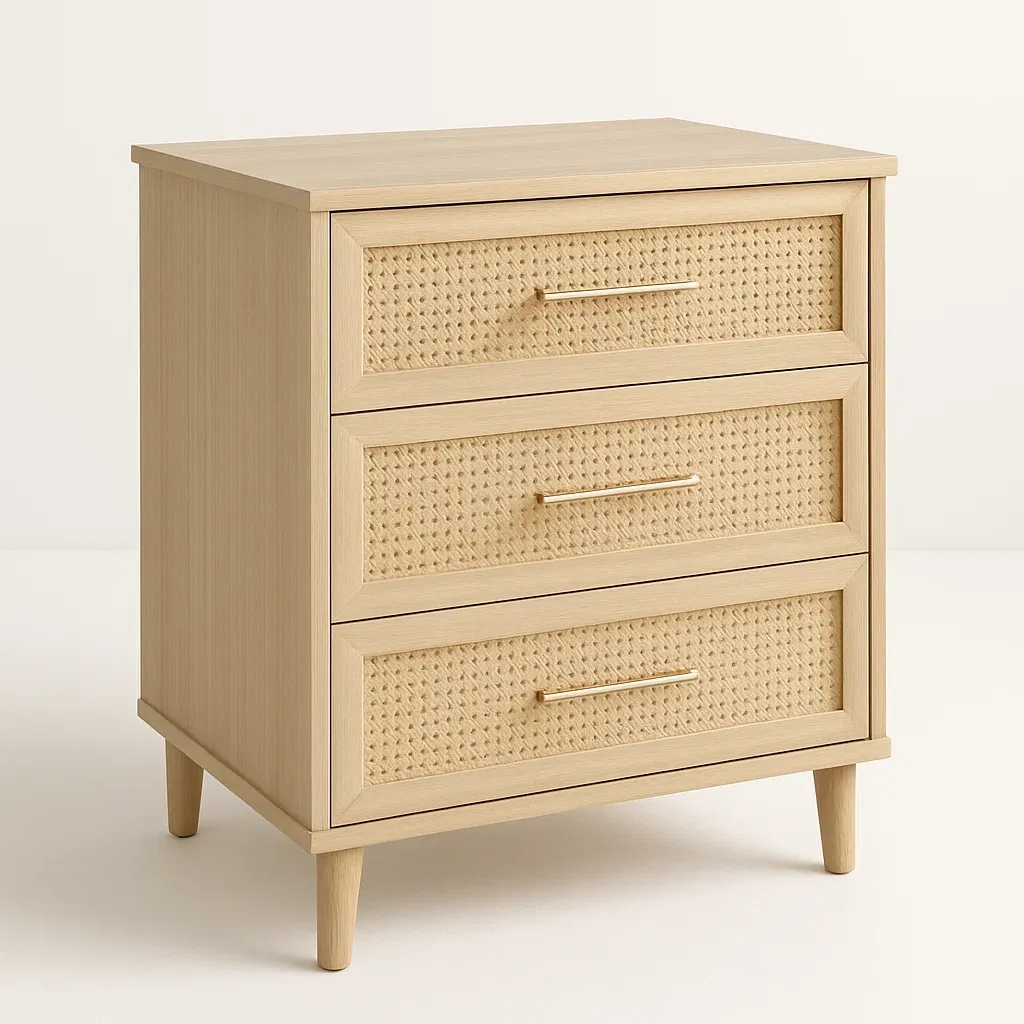 Cassettiera in rattan intrecciato con tre cassetti e struttura in legno Naturale 12.5 kg-Divanimo