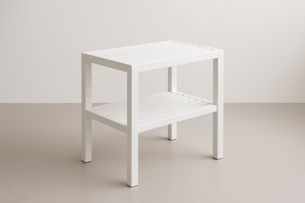 Table d'appoint d'extérieur en polypropylène à deux niveaux blanche