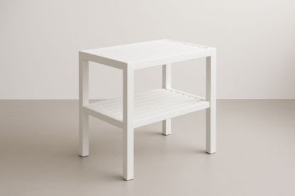 Table d'appoint d'extérieur en polypropylène à deux niveaux blanche