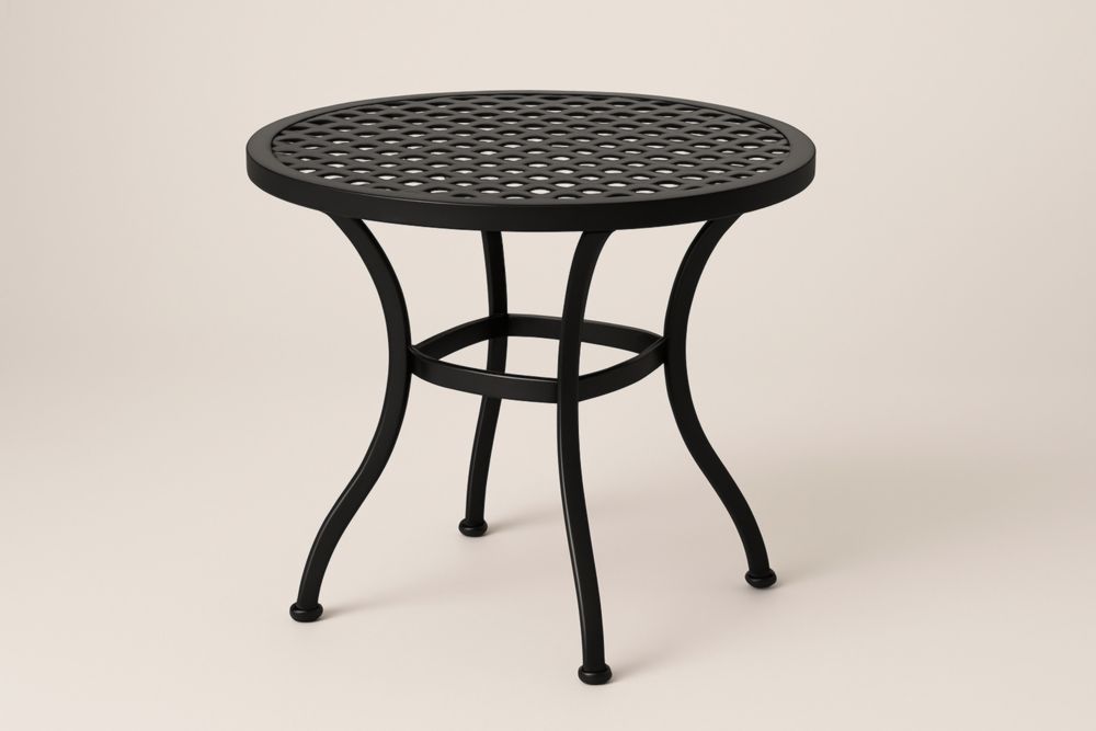 Table ronde de salle à manger de jardin en aluminium noir ajouré