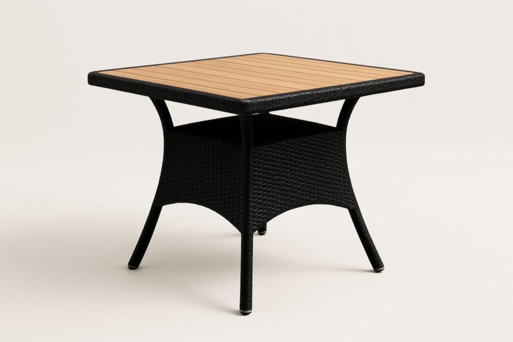 Table de salle à manger de jardin en résine tressée et WPC noire 80x80 cm(L×l)