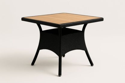 Table de salle à manger de jardin en résine tressée et WPC noire 80x80 cm(L×l)