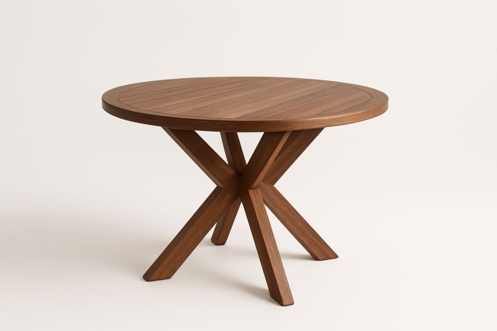Table de salle à manger de jardin en bois marron avec finition vernis en bois massif