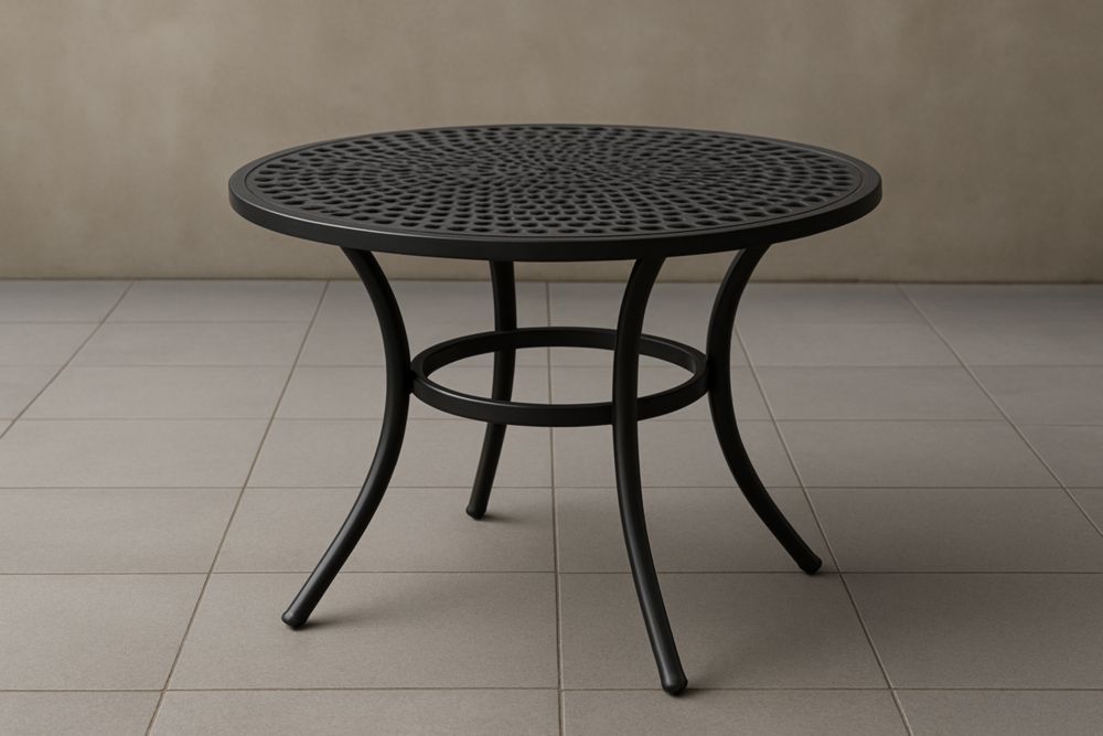 Table de alle à manger de jardin en aluminium noir ajouré D90 cm