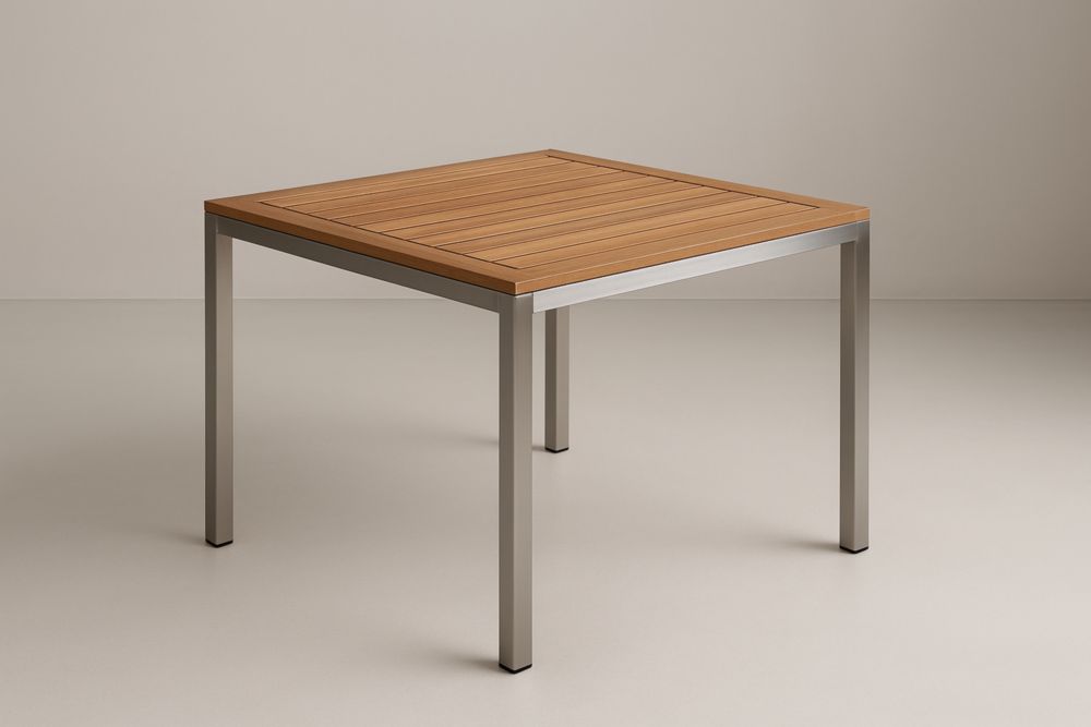 Table de salle à manger de jardin en acier inoxydable et teck 90x90x75 cm(L×l×H)