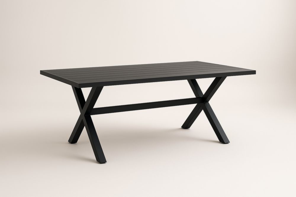 Table de salle à manger de jardin rectangulaire en acier noir 180 x 90 x 76 cm(L×l×H)