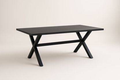 Table de salle à manger de jardin rectangulaire en acier noir 180 x 90 x 76 cm(L×l×H)