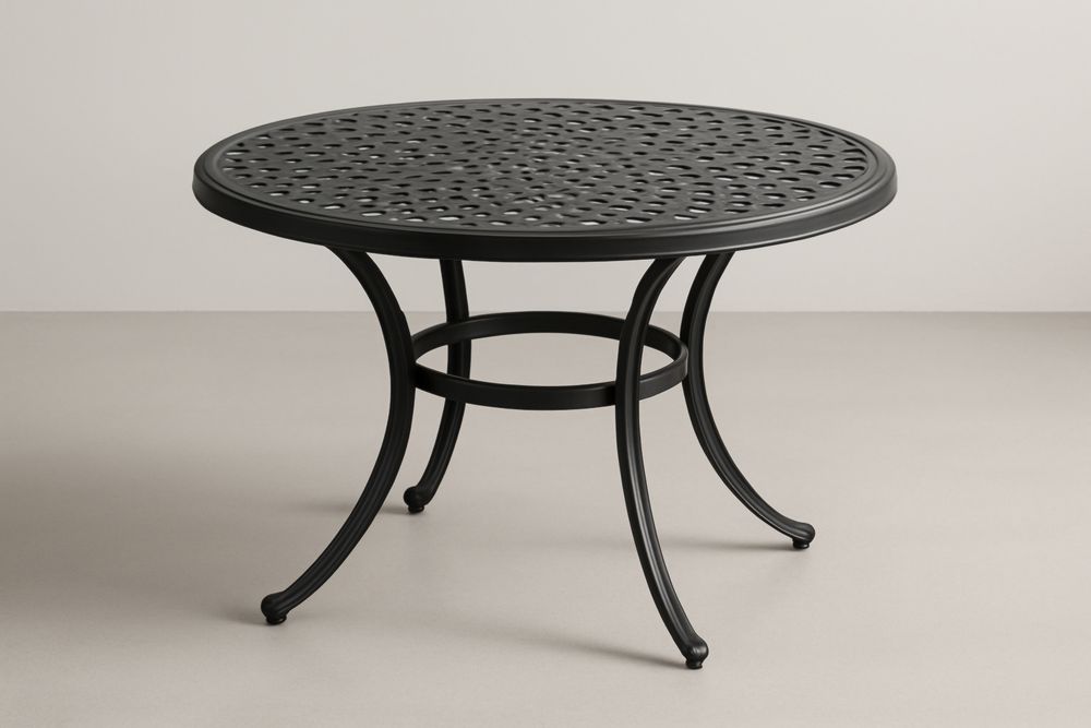 Table de salle à manger de jardin en aluminium noir, diamètre 120 cm