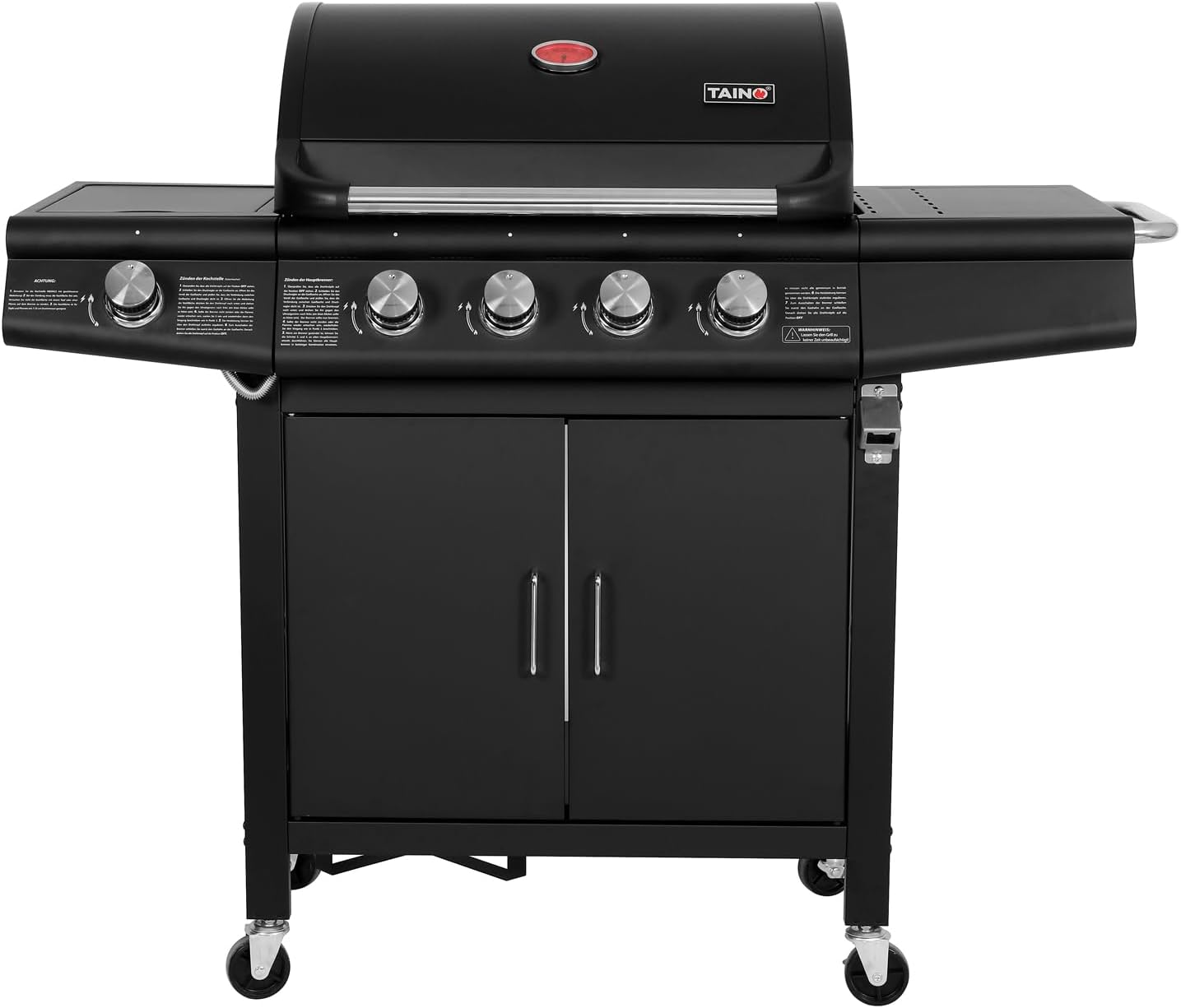 TAINO RED 41 Gasgrill Grillwagen BBQ Edelstahl - Brenner Gas - Grill 4 Brenner Seitenkocher Schwarz-Snugsta