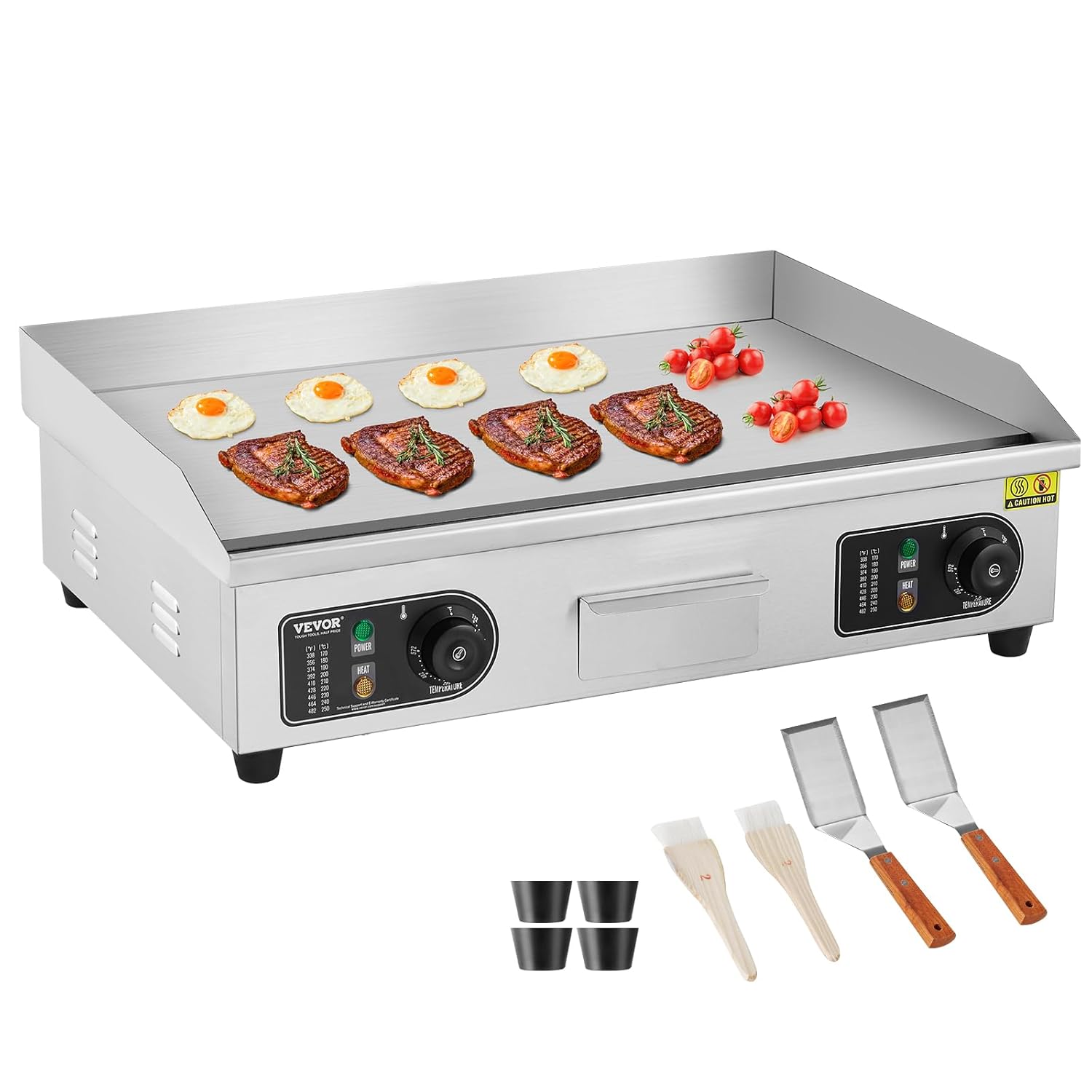VEVOR Kommerzieller Elektrogrill Grillplatte, 4000 W, Flache Griddleplatte für die Arbeitsplatte, einstellbare Temperatur von 50 bis 300 GradC, Grillplatte 663 x 475 mm, mit Schaufeln, Bürsten-Snugsta