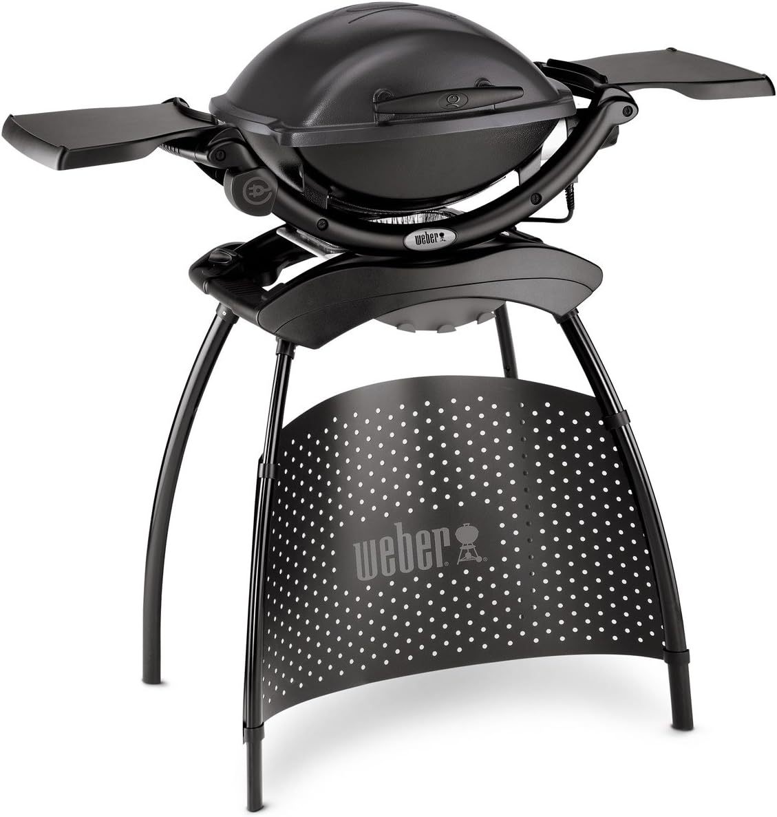 Weber Q 1400 Elektrogrill mit Stand Tragbarer Stadtgrill, Porzellanemaillierter Gusseisenrost, Schnellheizelement, 43 x 32 cm Grillfläche, Abnehmbare Auffangschale, 1,8 m Netzkabel, Schwarz-Snugsta