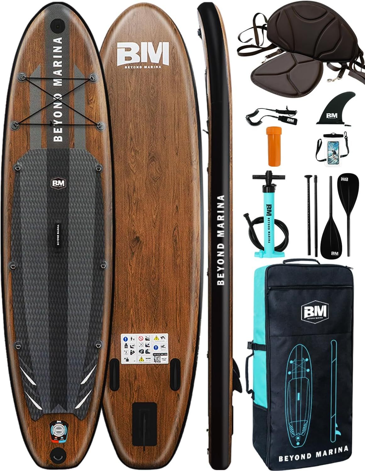 BEYOND MARINA Sup Board, Stand Up Paddling Board, Paddle Board, Aufblasbares Paddleboard Surfboard Wassersport, Sitz, 2 - in - 1 Paddel, Pumpe, Rucksack, Leash, 320 x81 x15CM-Snugsta