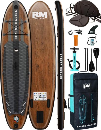 BEYOND MARINA Sup Board, Stand Up Paddling Board, Paddle Board, Aufblasbares Paddleboard Surfboard Wassersport, Sitz, 2 - in - 1 Paddel, Pumpe, Rucksack, Leash, 320 x81 x15CM-Snugsta
