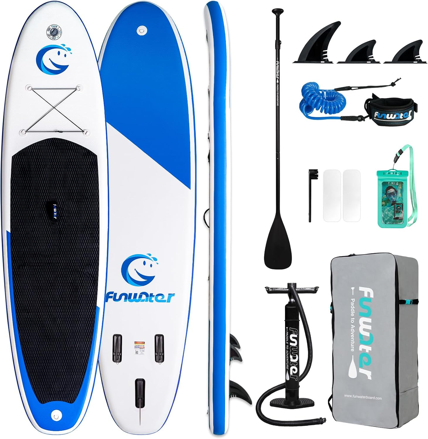 FunWater 10.6 Zoll - 11.6 Zoll SUP Board, aufblasbares Stand - Up Paddle Board für alle Könnensstufen, ideal für Einsteiger und Familien, mit Anti - Rutsch Eva - Deck, Paddel, Pumpe und komplettem Zubehör-Snugsta