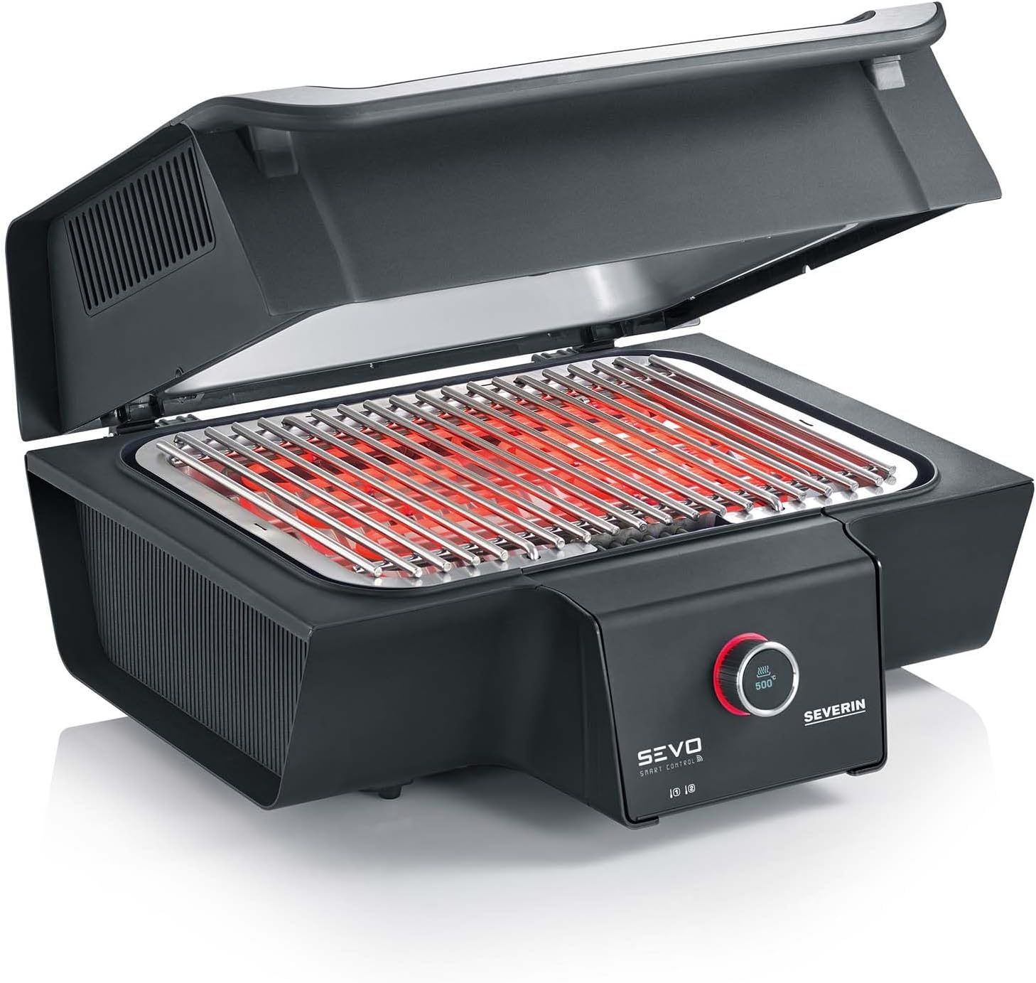SEVERIN SEVO SMART CONTROL GT Elektrogrill mit App - Steuerung und Deckel, elektrischer Tischgrill, in 10 min bis 500 GradC, OLED - Display, für innen und außen, 3.000 W, Edelstahl Schwarz, PG 8138-Snugsta