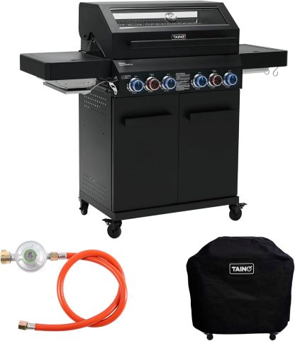 TAINO PLATINUM YAMARA DARK 42 Gasgrill Set Stahl 4 Brenner Keramik Sear - Burner Keramik Backburner Piezo - Zündung Abdeckhaube-Snugsta