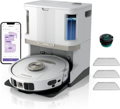 Shark PowerDetect 2 - in - 1 - Saug - und Wischroboter, NeverTouch Pro 60 Tage, Selbst - Entleerung, Befüllung und - Reinigung, 3D - und LiDAR - Navi, NeverStuck - Hindernisumgehung, App - Steuerung, Weiß, AV2800ZEEUWH-Snugsta