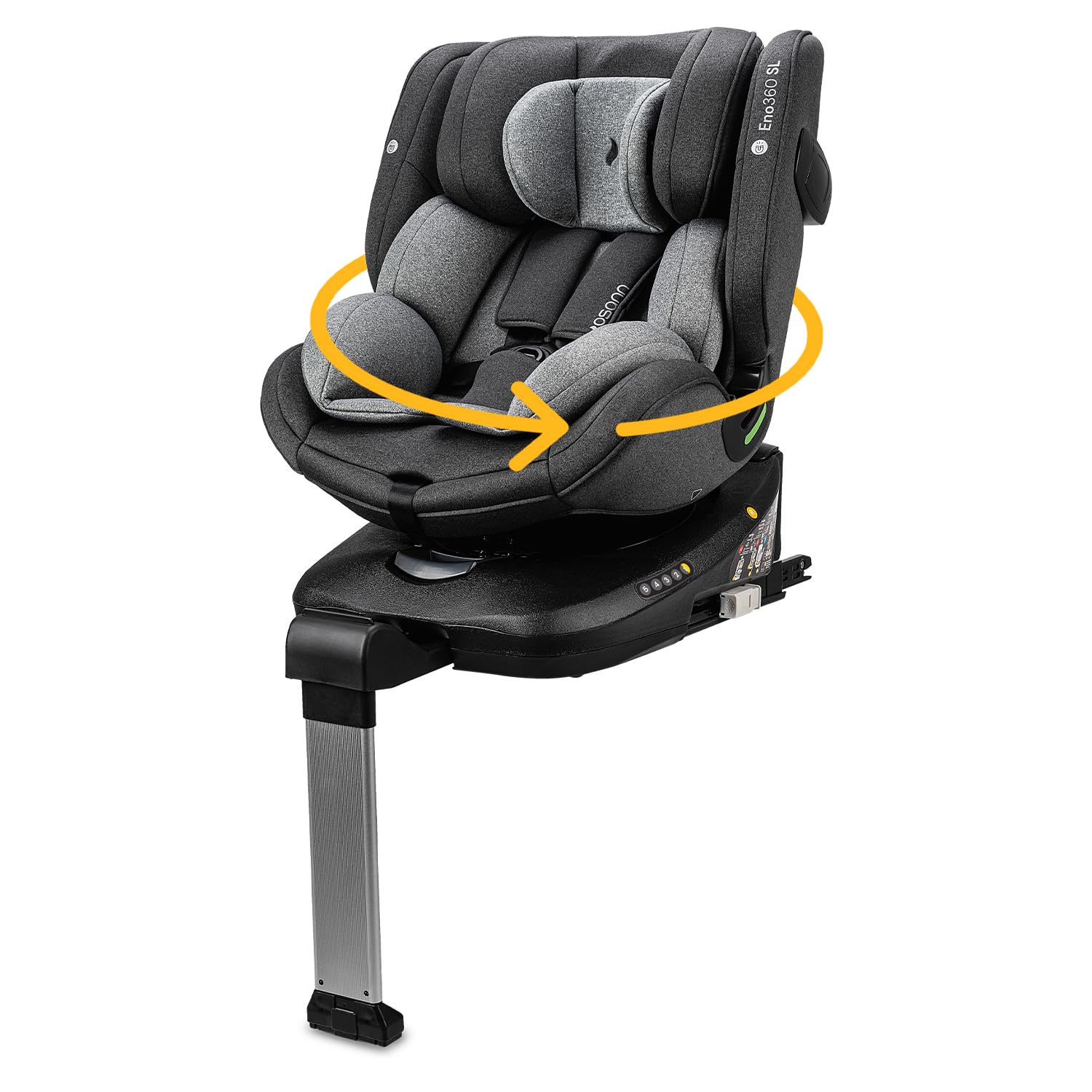 Osann Eno360 SL - 360 Grad drehbarer Kindersitz für höchste Sicherheit: Reboard bis 4 Jahre, mitwachsend 40 - 150 cm , Isofix mit Standfuß, extra Schutz und Komfort - Dark Grey Melange-Snugsta
