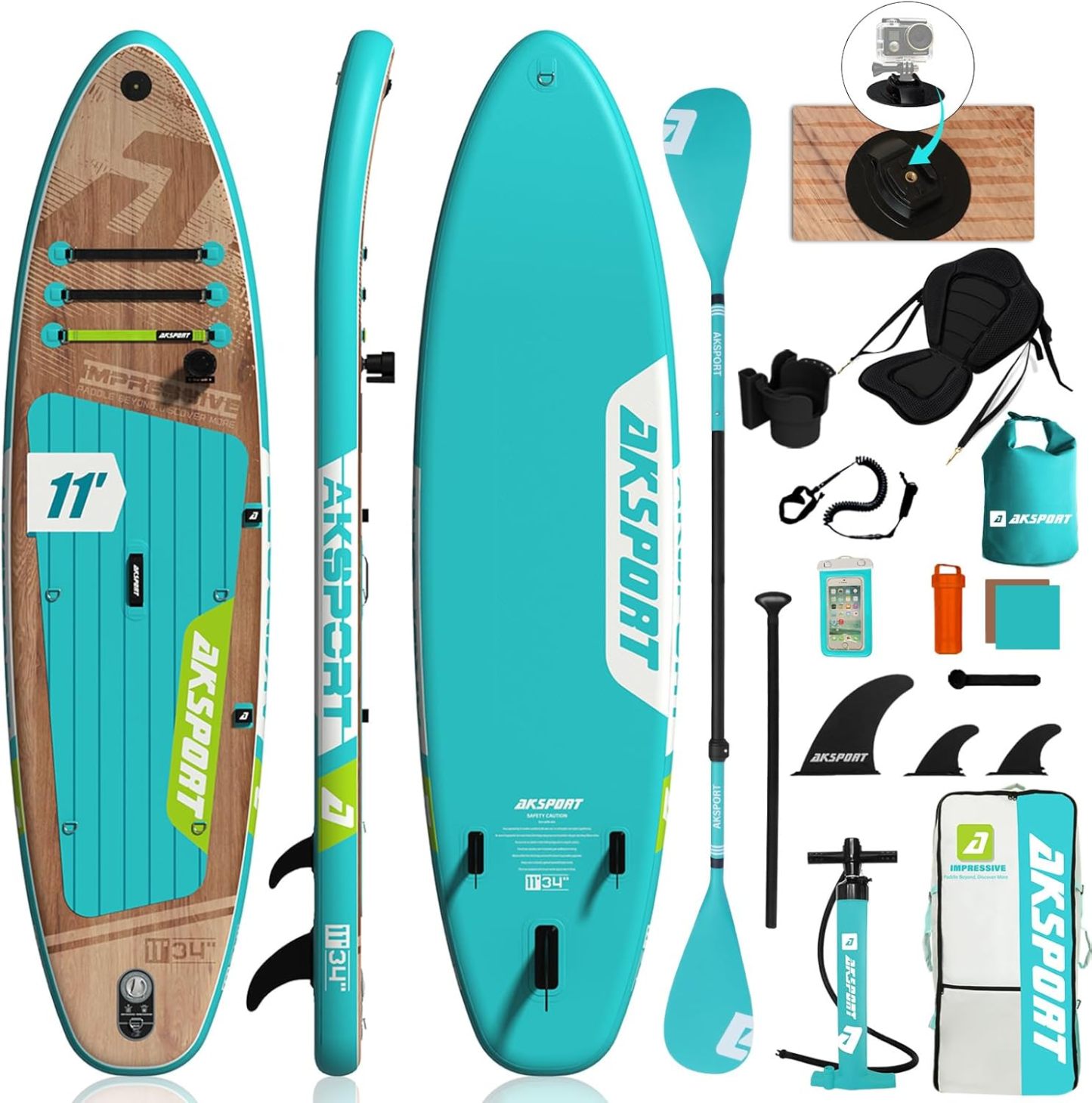 AKSPORT Aufblasbares Stand Up Paddle Board, Aufblasbare SUP Board mit allem Zubehör, breites stabiles Design, rutschfestes Deck, Paddling Board für Jugendliche und Erwachsene-Snugsta