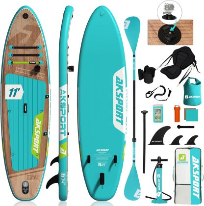 AKSPORT Aufblasbares Stand Up Paddle Board, Aufblasbare SUP Board mit allem Zubehör, breites stabiles Design, rutschfestes Deck, Paddling Board für Jugendliche und Erwachsene-Snugsta