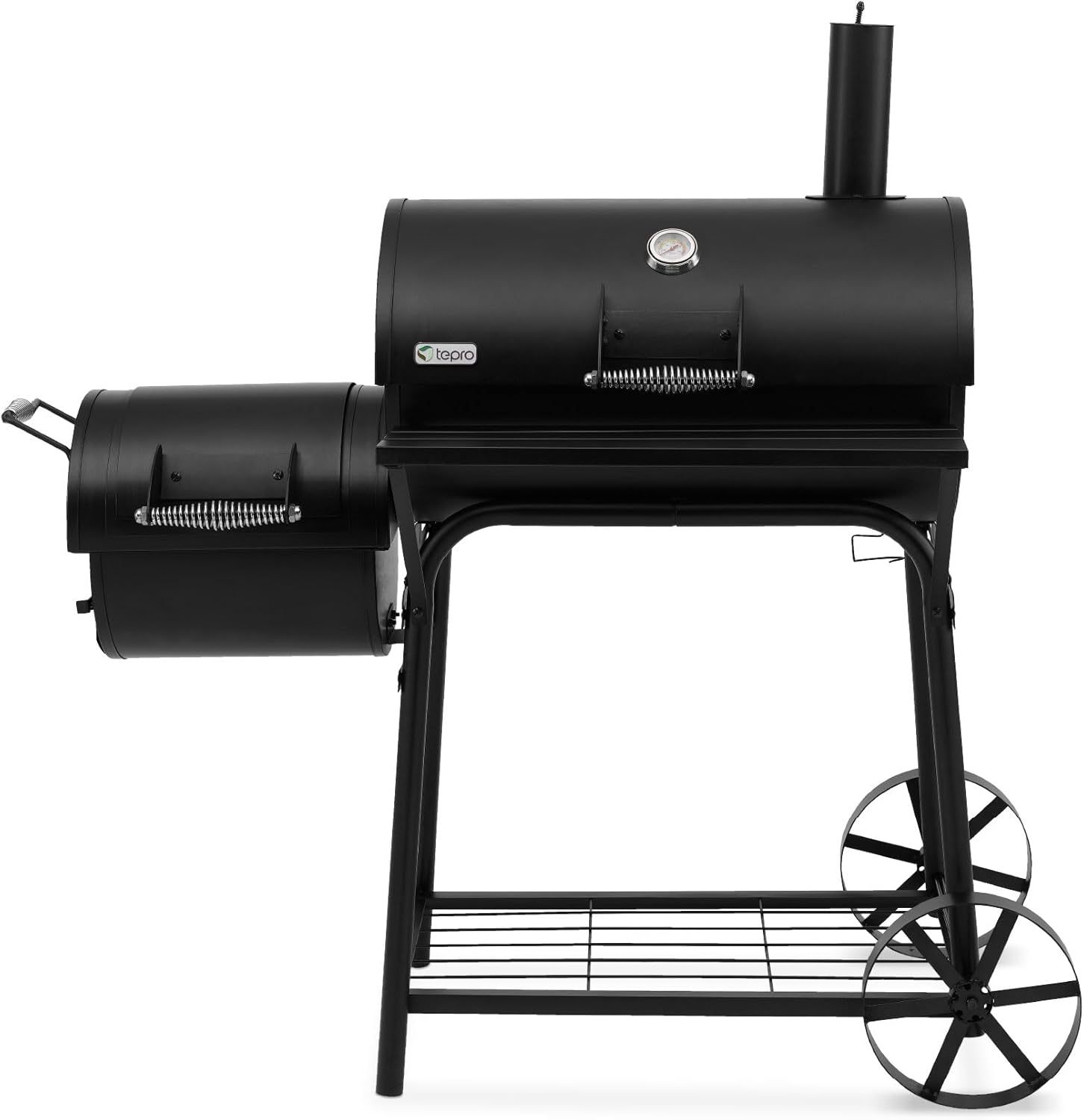 tepro BBQ Smoker Grill Biloxi, Holzkohle Grillwagen mit 2 Grillkammern, Räder und Thermometer im Deckel, Maße ca. 126 x 63,5 x 126 cm, Schwarz-Snugsta