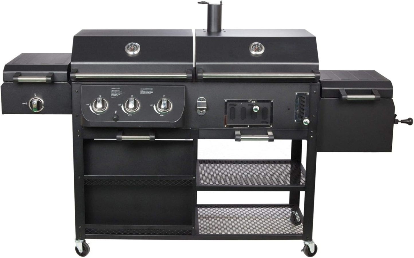 Kombigrill ZollARIZONA Zoll von El Fuego - Gas - und Holzkohlegrill, Infrarotbrenner, verchromte Warmhalteroste, 6 - stufig höhenverstellbar, 3 Garkammern, 4 Räder, Smoker BBQ, Modell AY 534-Snugsta