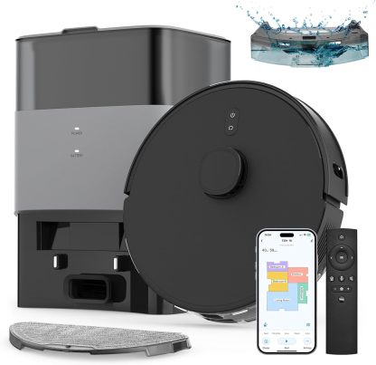 Saugroboter mit Wischfunktion und Absaugstation, 3.5L Staubsauger Roboter, Roboterstaubsauger für Teppich und Tierhaare, App und Alexa, LiDAR Navigation, 180Min Laufzeit Schwarz-Snugsta